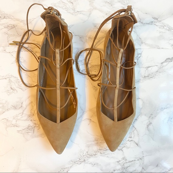 Aquazzura Cayenne Lace-Up Flats Cappuccino 9.5 - Picture 2 of 9